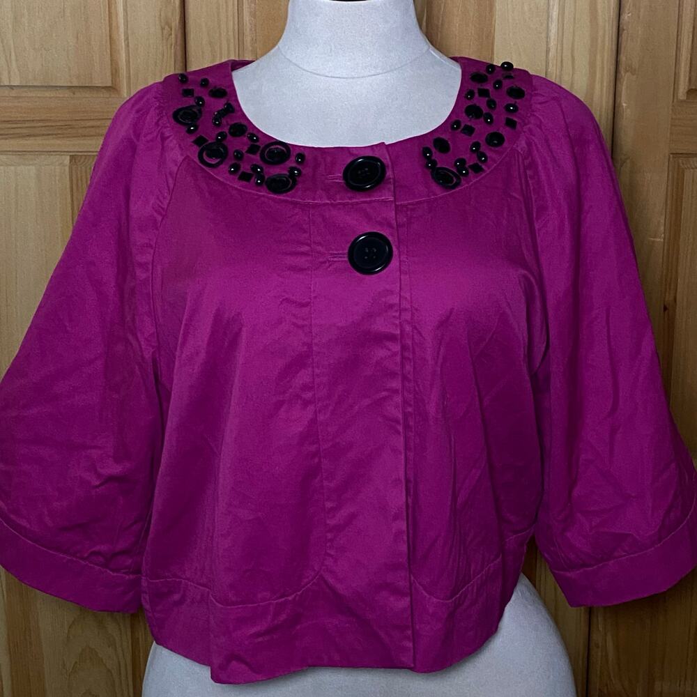Y2K Fuschia with Black Beading & Sequins Detail Collar Oversize Buttons Vintage